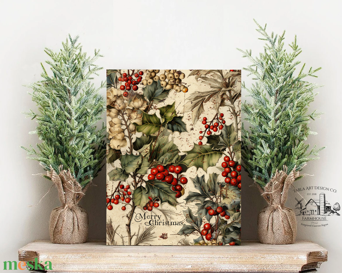 Merry Christmas (piros bogyók) - karácsonyi vászonkép különböző méretben - otthon & életmód - dekoráció - kép & falikép - táblakép - Meska.hu