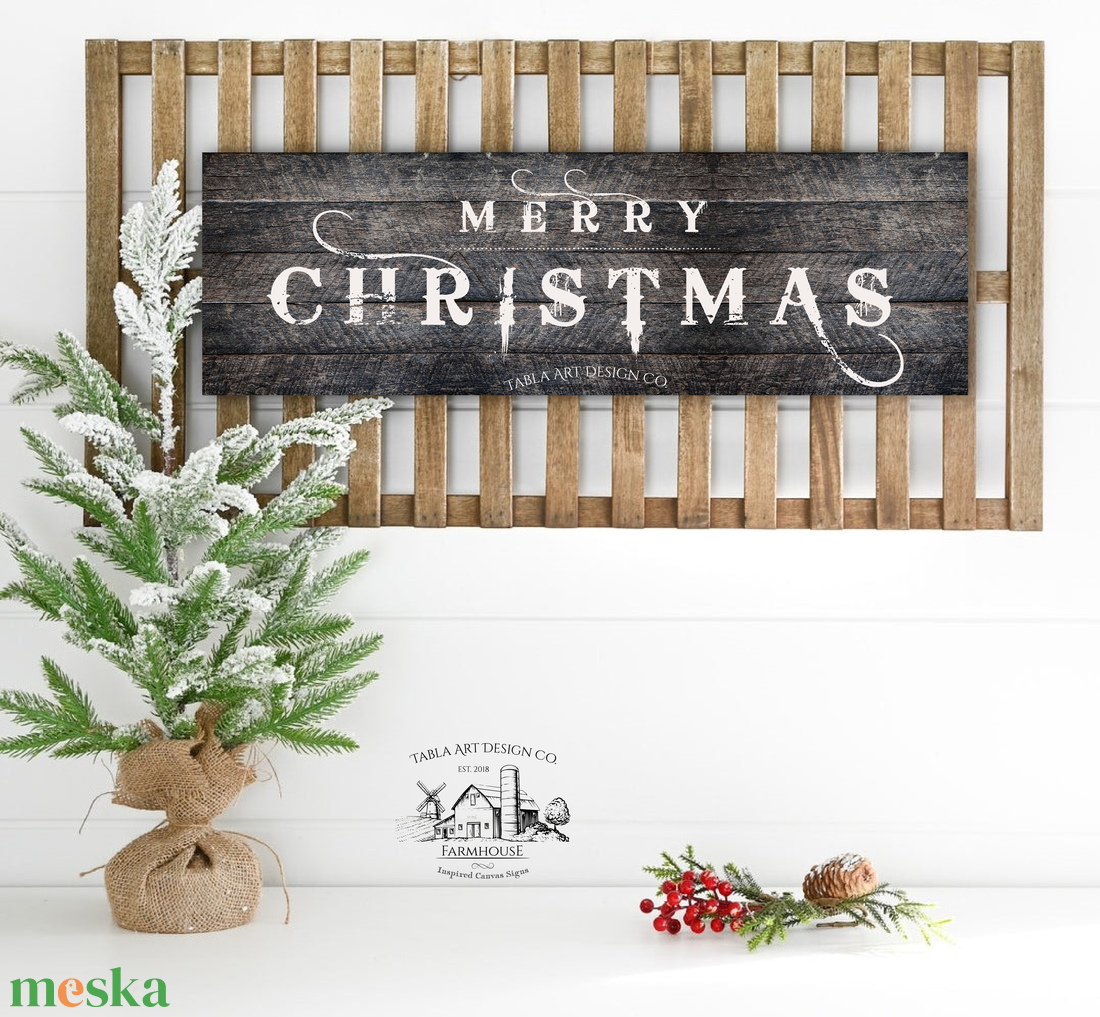 Merry Christmas (fekete kopott fa hatás) - Karácsonyi vászonkép különböző méretben - otthon & életmód - dekoráció - kép & falikép - táblakép - Meska.hu