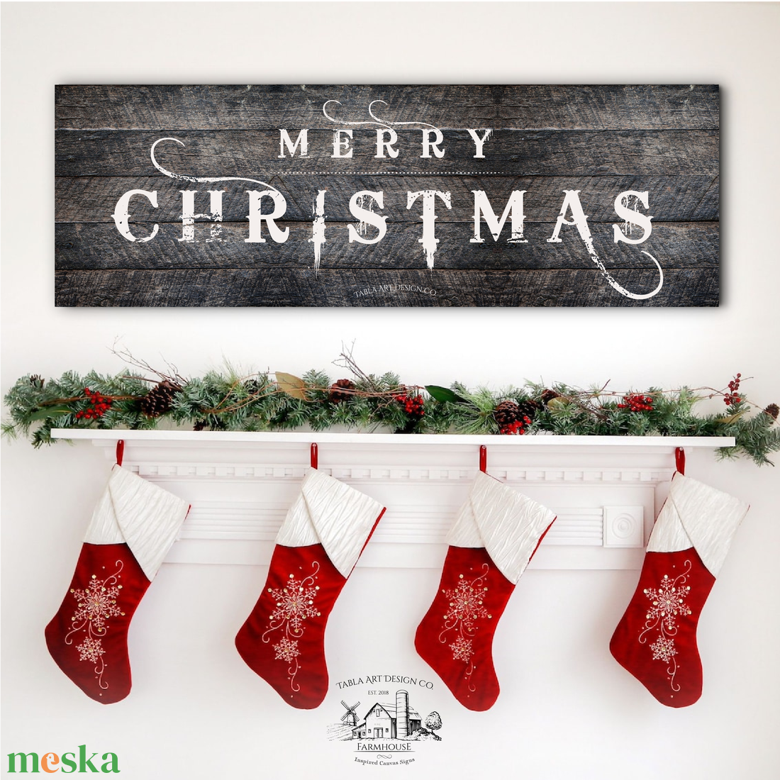 Merry Christmas (fekete kopott fa hatás) - Karácsonyi vászonkép különböző méretben - otthon & életmód - dekoráció - kép & falikép - táblakép - Meska.hu