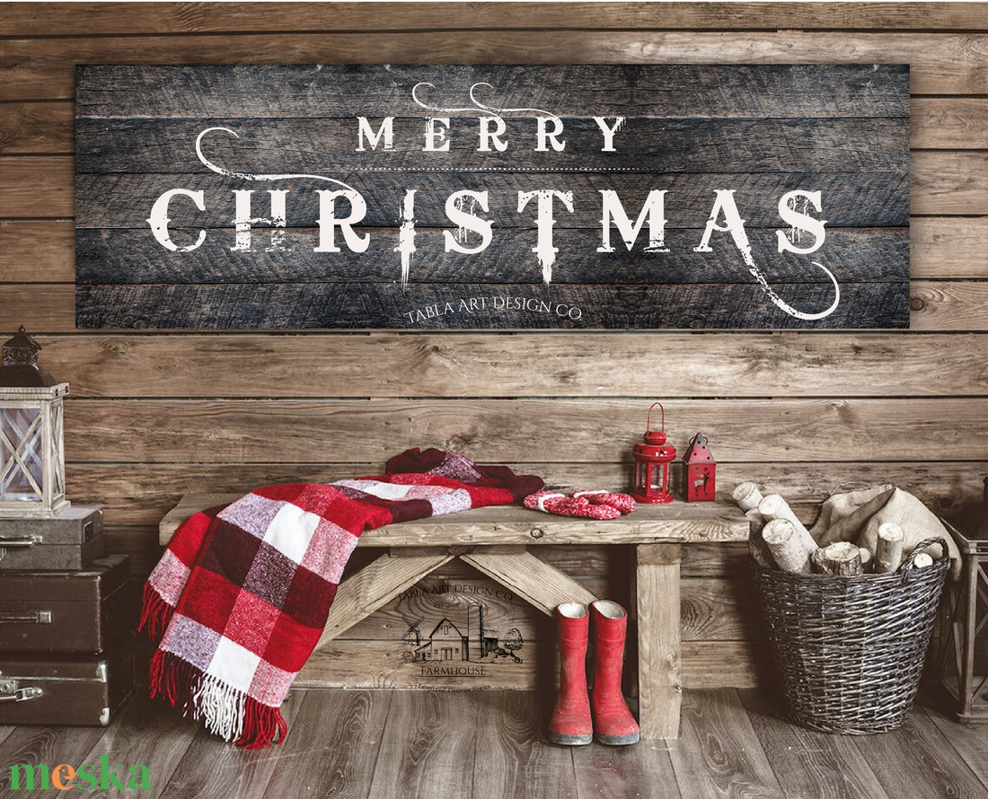 Merry Christmas (fekete kopott fa hatás) - Karácsonyi vászonkép különböző méretben - otthon & életmód - dekoráció - kép & falikép - táblakép - Meska.hu