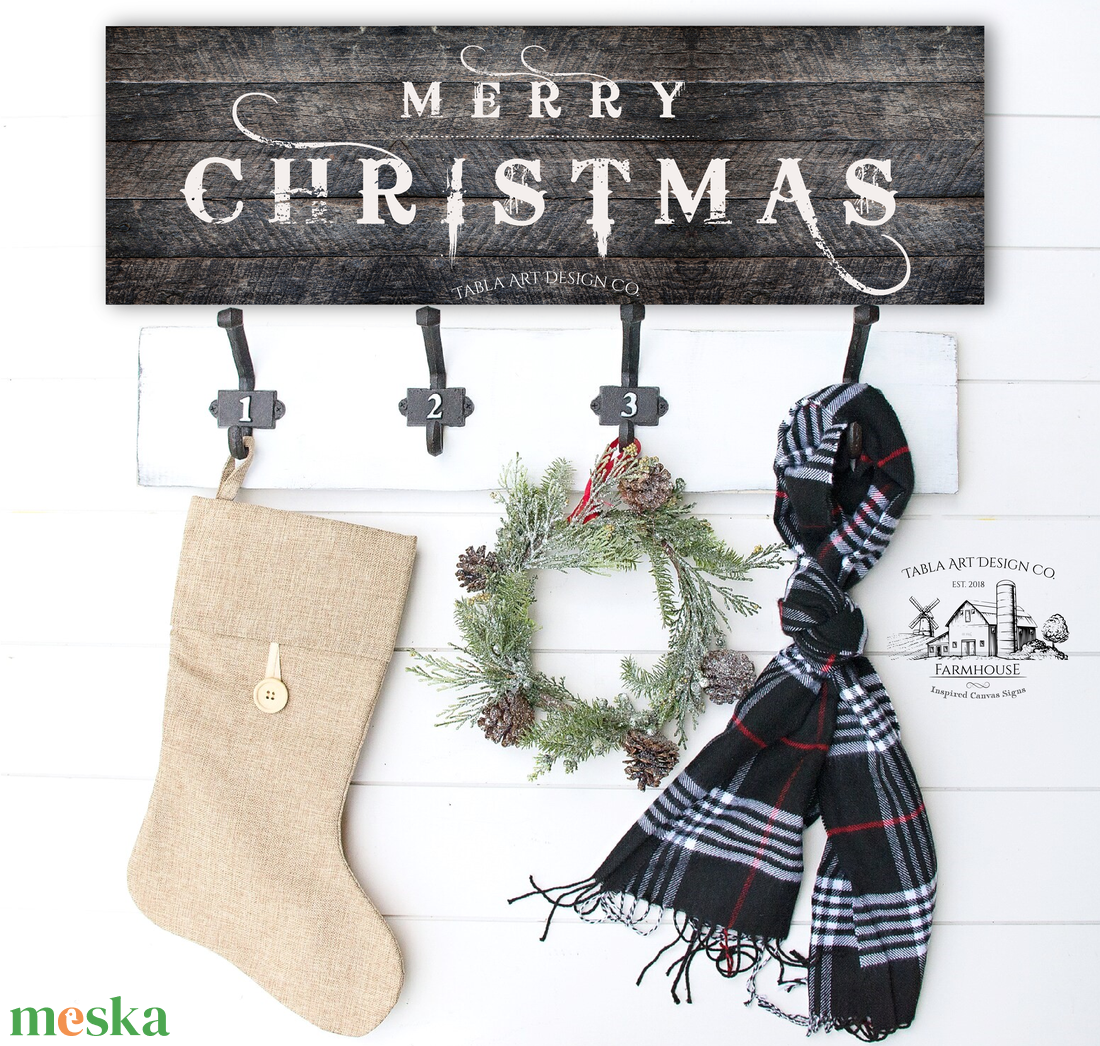 Merry Christmas (fekete kopott fa hatás) - Karácsonyi vászonkép különböző méretben - otthon & életmód - dekoráció - kép & falikép - táblakép - Meska.hu