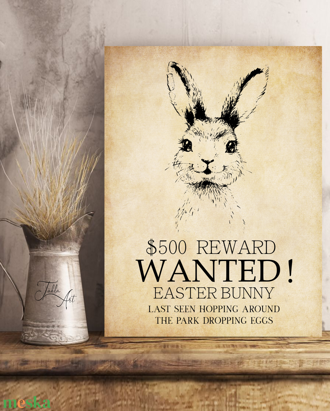 Wanted - Easter Bunny 40x30 cm tavaszi, húsvéti fa tábla - otthon & életmód - vallás - házi áldás - Meska.hu