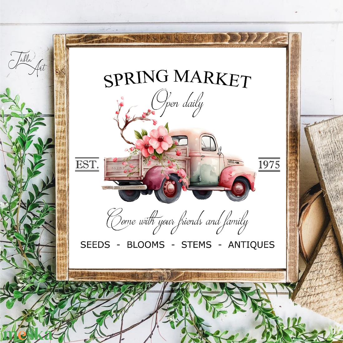 Spring market - autó virágokkal - húsvéti, tavaszi vászonkép különböző méretben - otthon & lakás - dekoráció - kép & falikép - táblakép - Meska.hu