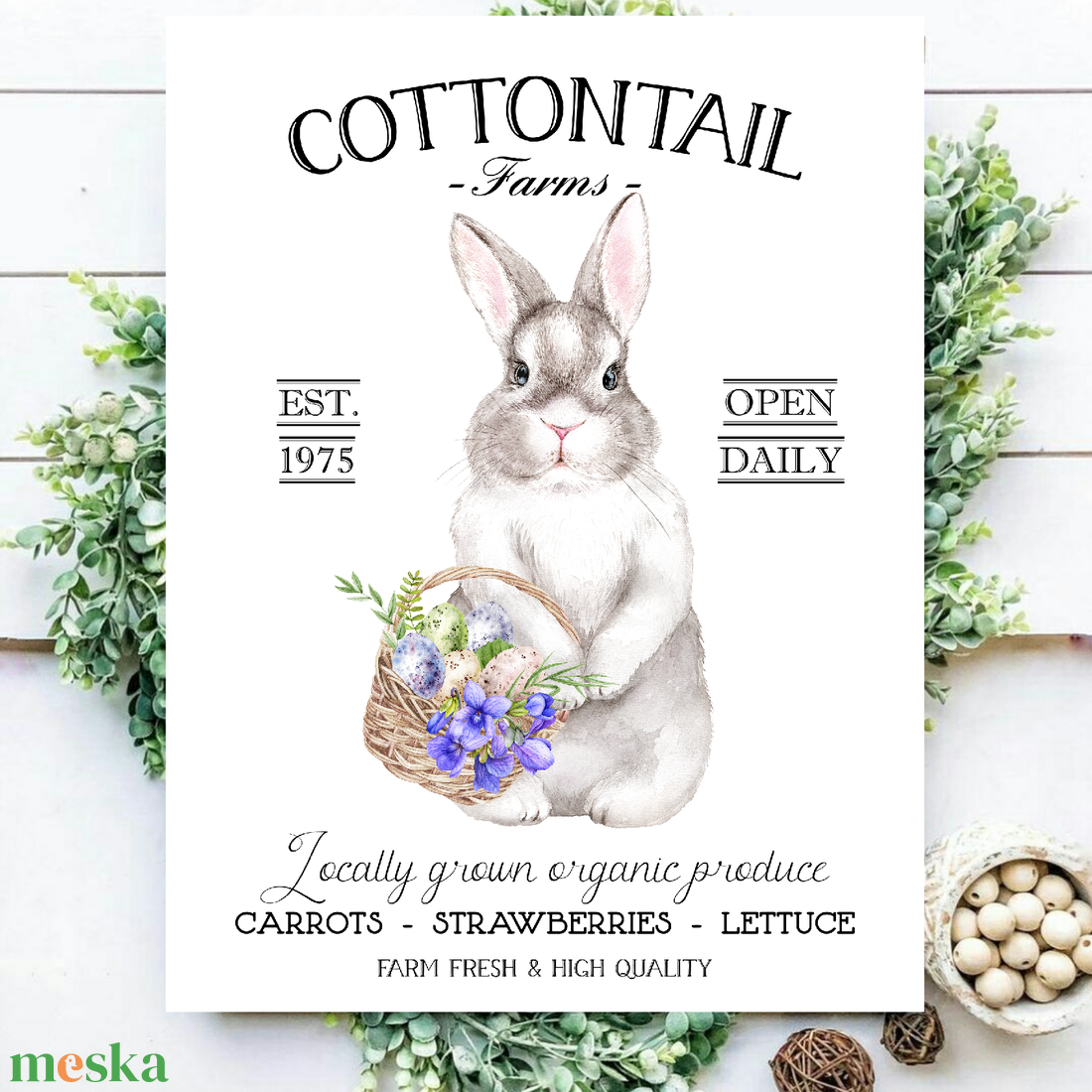 Cottontail farms - nyuszi kosárral - húsvéti, tavaszi vászonkép különböző méretben - otthon & lakás - dekoráció - kép & falikép - táblakép - Meska.hu