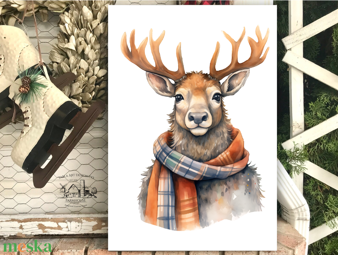 Szarvas - téli, karácsonyi faldekoráció - vászonkép tekercs, 30x20 cm - otthon & életmód - dekoráció - kép & falikép - táblakép - Meska.hu
