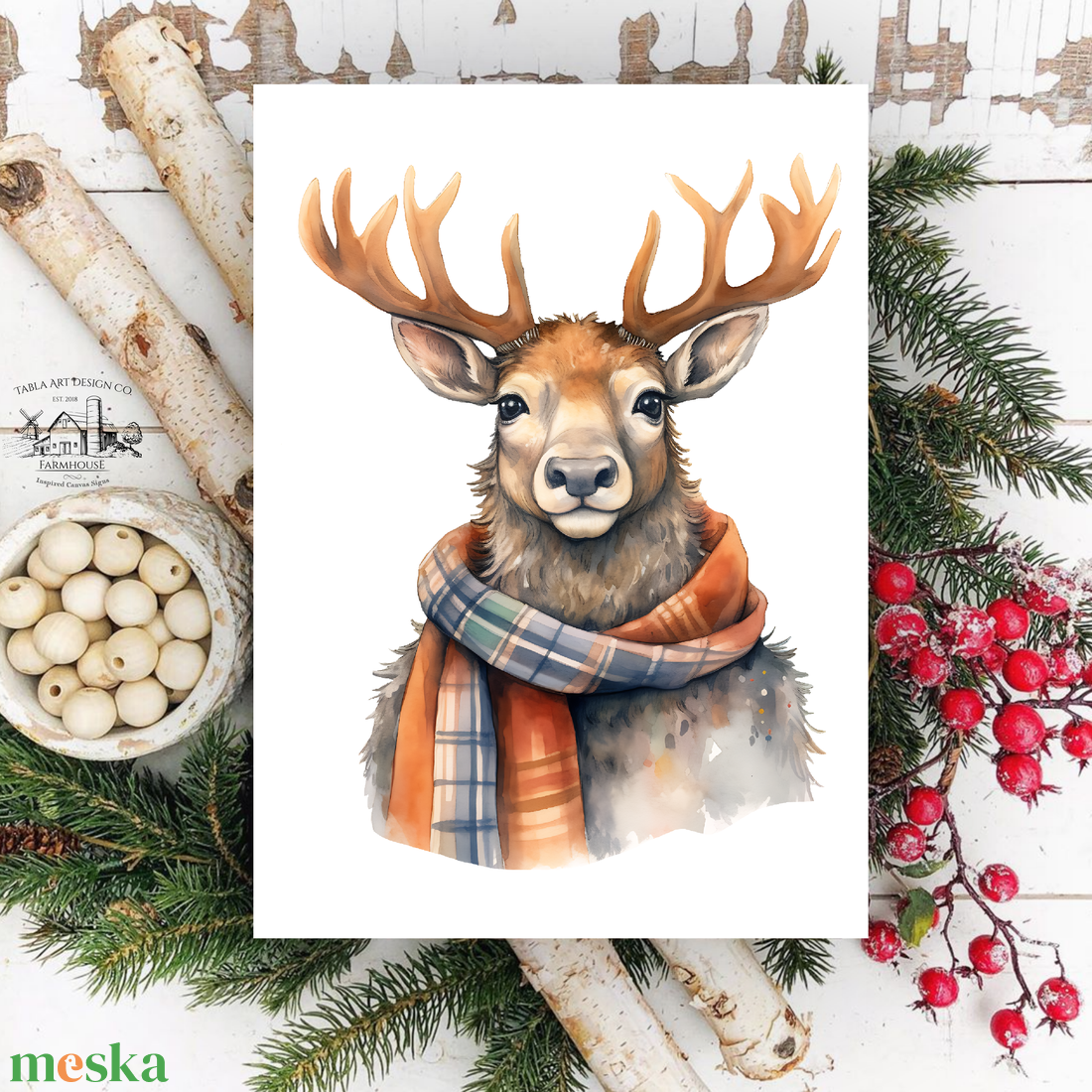Szarvas - téli, karácsonyi faldekoráció - vászonkép tekercs, 30x20 cm - otthon & életmód - dekoráció - kép & falikép - táblakép - Meska.hu