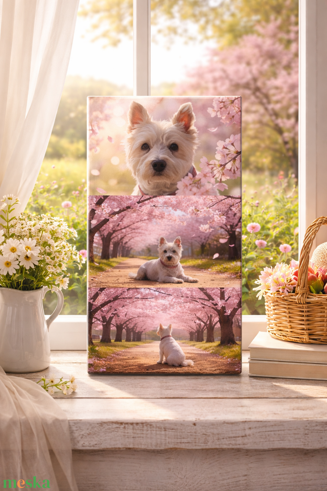 Tavaszi cseresznyevirágzás vászonkép kedvenceddel 50x28 cm  - otthon & életmód - dekoráció - kép & falikép - táblakép - Meska.hu