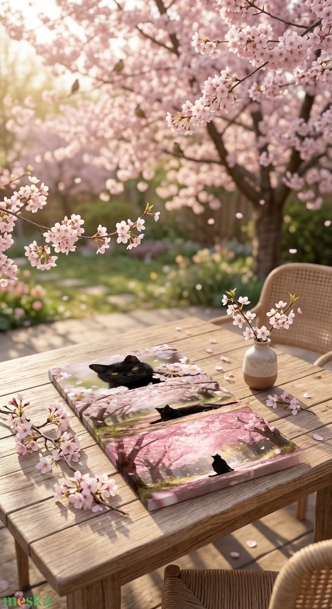 Tavaszi cseresznyevirágzás vászonkép kedvenceddel 50x28 cm  - otthon & életmód - dekoráció - kép & falikép - táblakép - Meska.hu