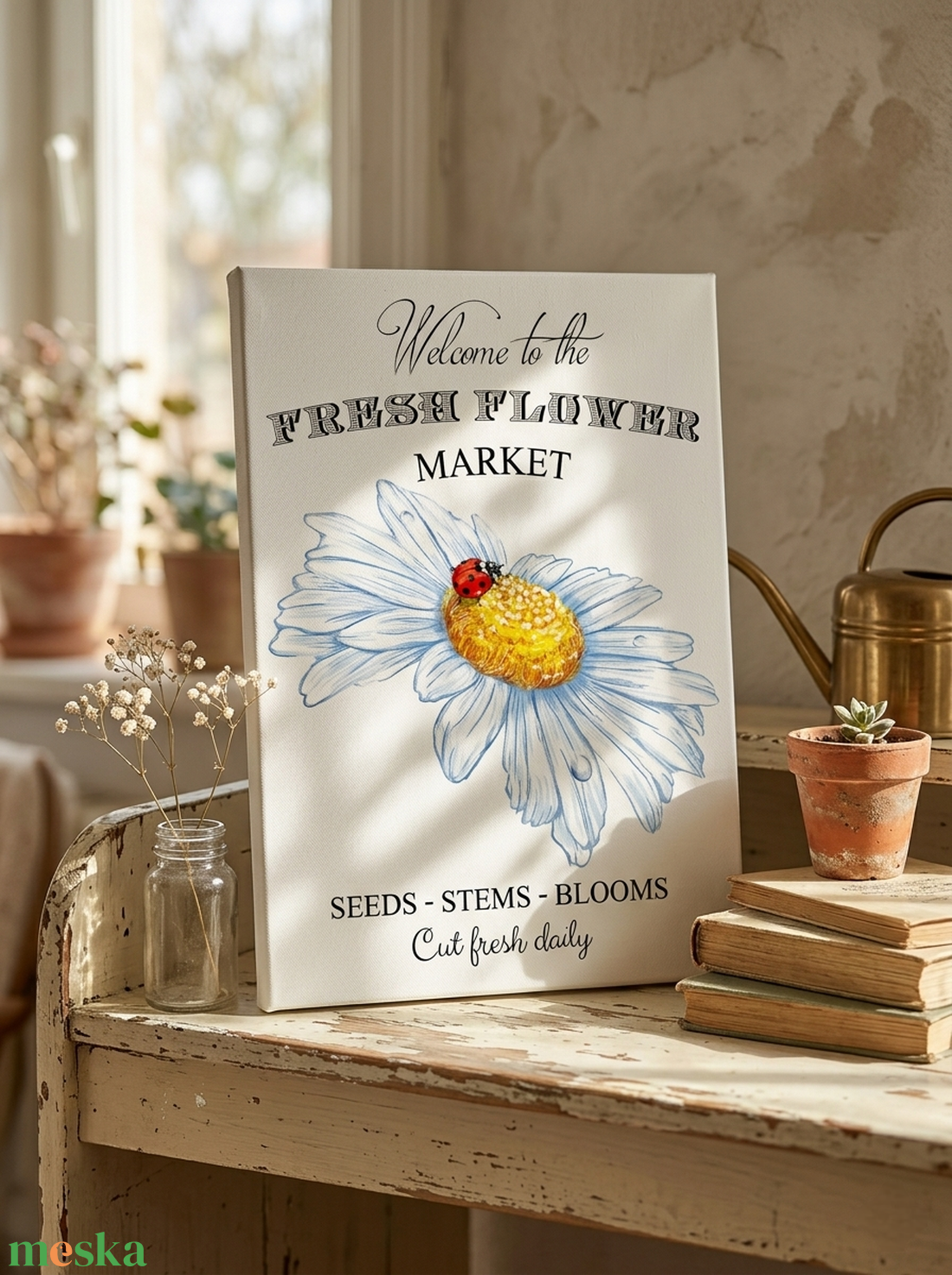 Welcome to the fresh flower market - katica 30x20 cm vagy 40x30 cm fa tábla vagy vászonkép több méretben, tavasz, húsvét - otthon & életmód - dekoráció - kép & falikép - táblakép - Meska.hu