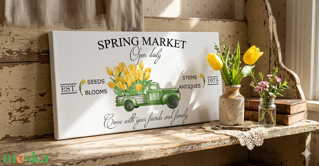 Spring market - sárga tulipánok 40x20 cm fa tábla vagy vászonkép különböző méretben, húsvét, tavasz, nyár - otthon & életmód - dekoráció - kép & falikép - táblakép - Meska.hu