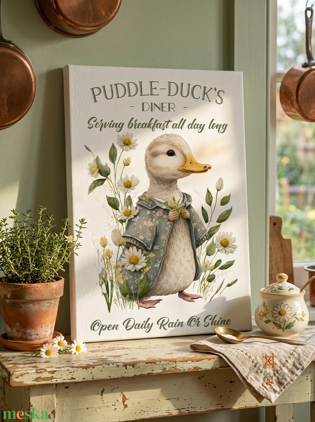 Puddle duck's diner 40x30 cm fa tábla vagy vászonkép többféle méretben, tavasz, húsvét - otthon & életmód - dekoráció - kép & falikép - táblakép - Meska.hu