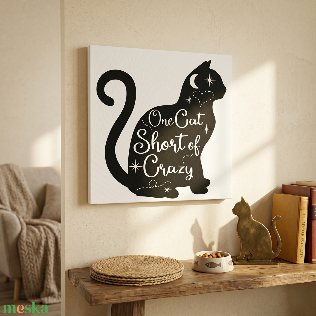 One cat short of crazy 30x30 cm fa tábla - otthon & életmód - dekoráció - kép & falikép - táblakép - Meska.hu