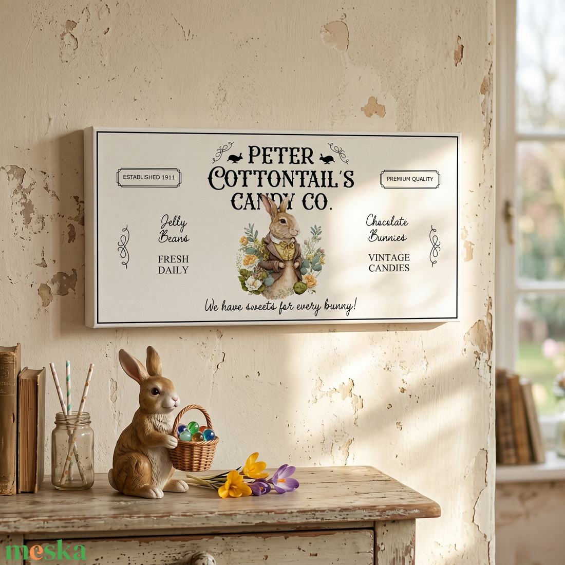 We have sweets for every bunny (Péter nyuszi) 40x20 cm fa tábla vagy vászonkép többféle méretben, húsvét, tavasz - otthon & életmód - dekoráció - kép & falikép - táblakép - Meska.hu
