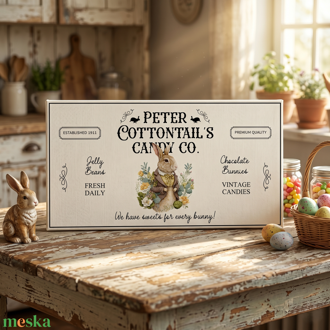 We have sweets for every bunny (Péter nyuszi) 40x20 cm fa tábla vagy vászonkép többféle méretben, húsvét, tavasz - otthon & életmód - dekoráció - kép & falikép - táblakép - Meska.hu