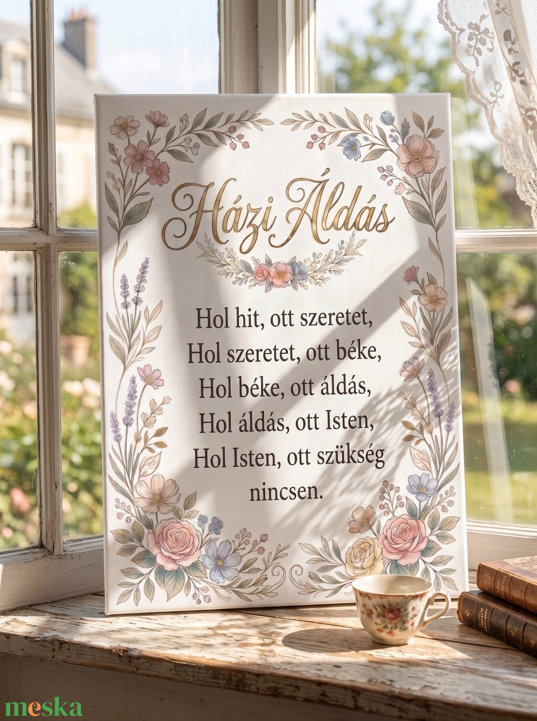 Házi áldás pasztell virágokkal - vászonkép különböző méretben - otthon & életmód - dekoráció - kép & falikép - táblakép - Meska.hu