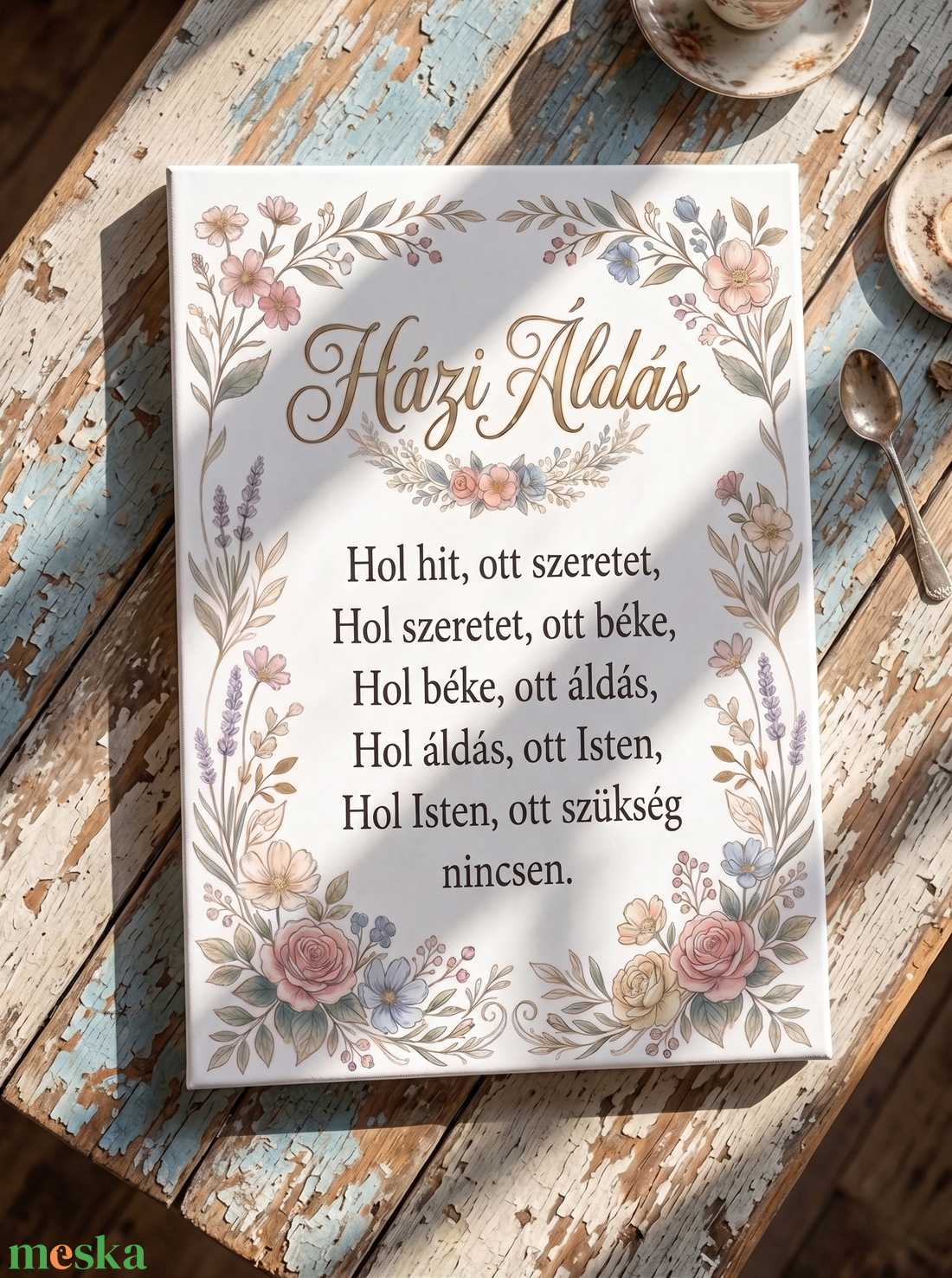 Házi áldás pasztell virágokkal - vászonkép különböző méretben - otthon & életmód - dekoráció - kép & falikép - táblakép - Meska.hu