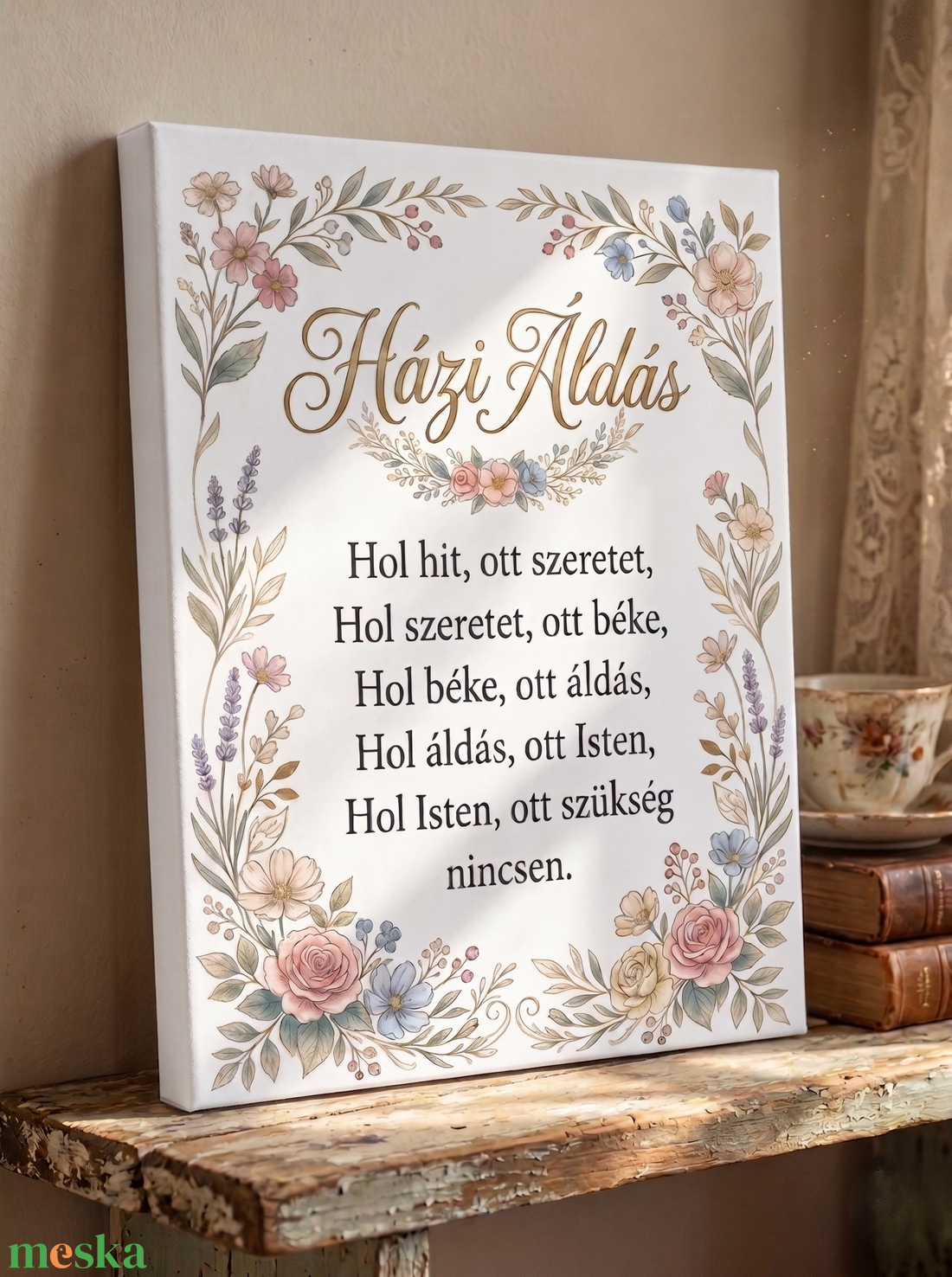Házi áldás pasztell virágokkal - vászonkép különböző méretben - otthon & életmód - dekoráció - kép & falikép - táblakép - Meska.hu