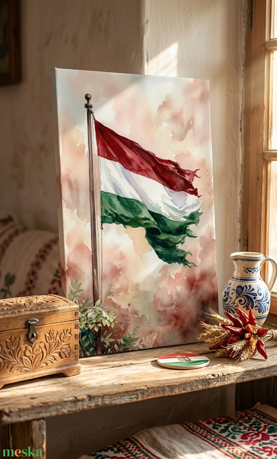 Magyar zászló akvarell vászonkép - otthon & életmód - dekoráció - kép & falikép - táblakép - Meska.hu