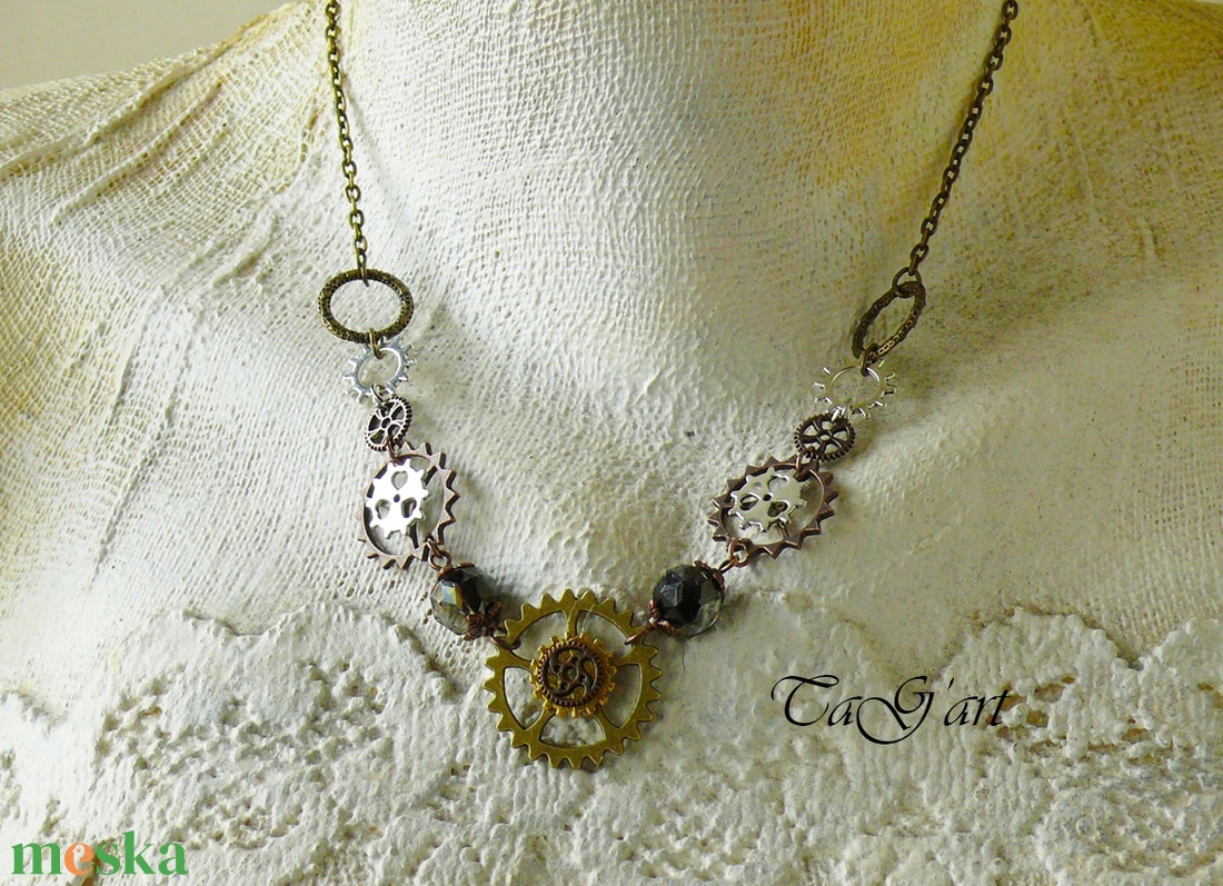 Steampunk  szett  ... nyaklánc és fülbevaló, trendi, extra, különleges, ipari romantika, design - ékszer - ékszerszett - Meska.hu