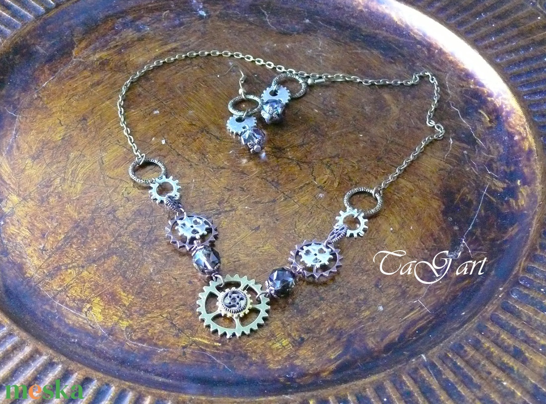 Steampunk  szett  ... nyaklánc és fülbevaló, trendi, extra, különleges, ipari romantika, design - ékszer - ékszerszett - Meska.hu