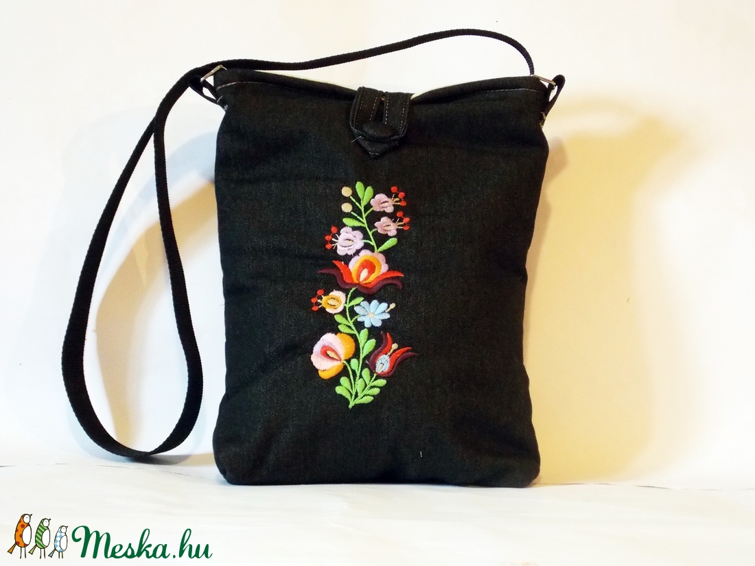 Hímzett virágos folk válltáska, tarisznya - táska & tok - kézitáska & válltáska - tarisznya - Meska.hu