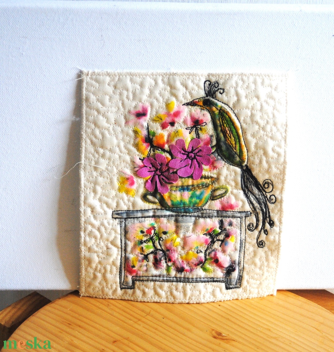 Textilkép- házikós kép, selyem- festett-kép - művészet - festmény - festmény vegyes technika - Meska.hu