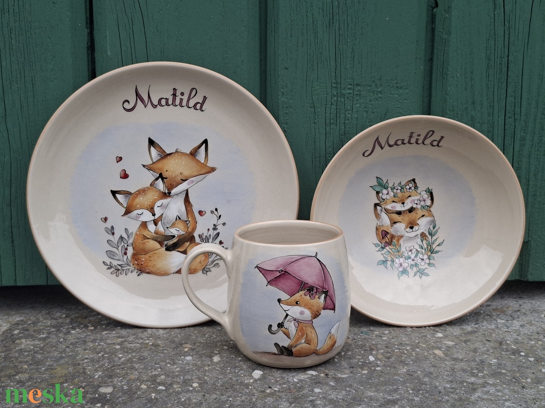 Rókacsaládos szett - otthon & életmód - konyhafelszerelés, tálalás - tálalás - tányér & étkészlet - Meska.hu