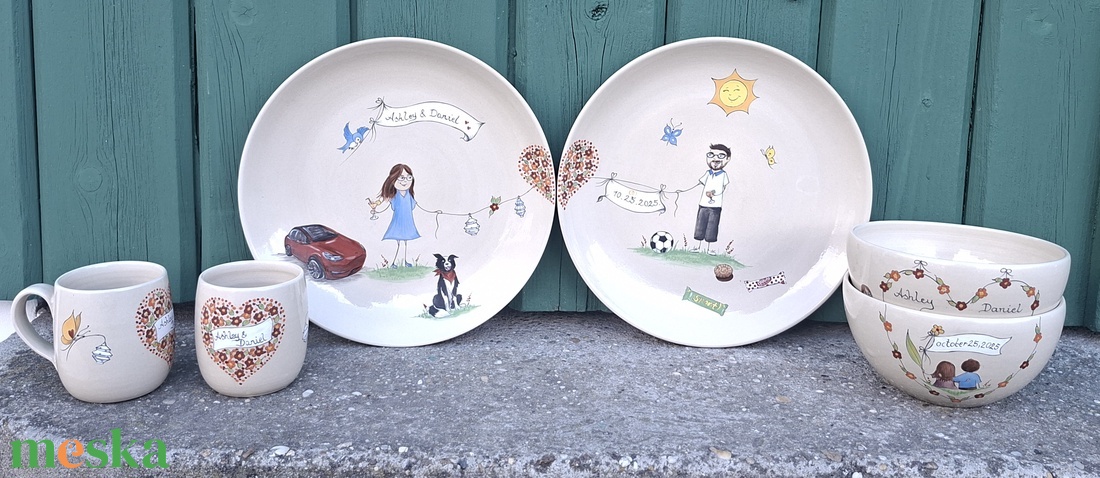 Mókás esküvői készlet - otthon & életmód - konyhafelszerelés, tálalás - tálalás - tányér & étkészlet - Meska.hu