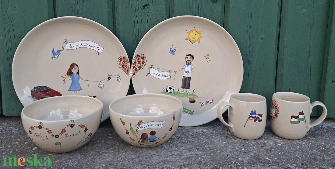 Mókás esküvői készlet - otthon & életmód - konyhafelszerelés, tálalás - tálalás - tányér & étkészlet - Meska.hu