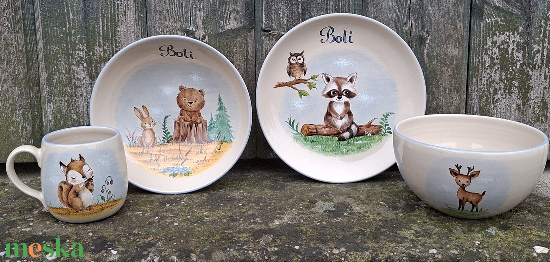 Erdei állatkás szett - otthon & életmód - konyhafelszerelés, tálalás - tálalás - tányér & étkészlet - Meska.hu