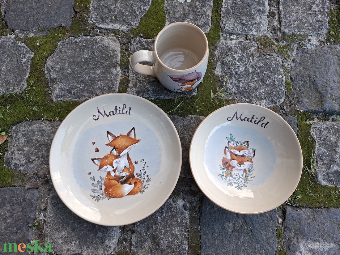 Rókacsaládos szett - otthon & életmód - konyhafelszerelés, tálalás - tálalás - tányér & étkészlet - Meska.hu