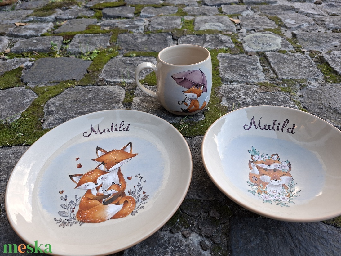 Rókacsaládos szett - otthon & életmód - konyhafelszerelés, tálalás - tálalás - tányér & étkészlet - Meska.hu