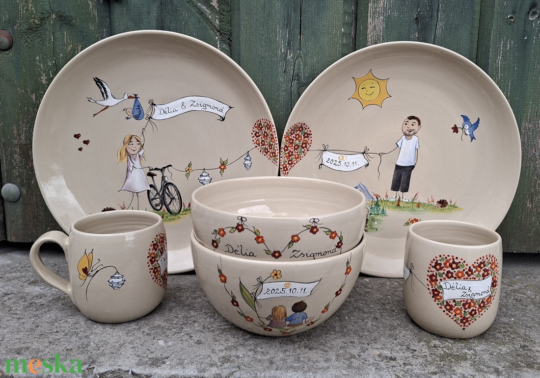 Vidám esküvői szett  - otthon & életmód - konyhafelszerelés, tálalás - tálalás - tányér & étkészlet - Meska.hu