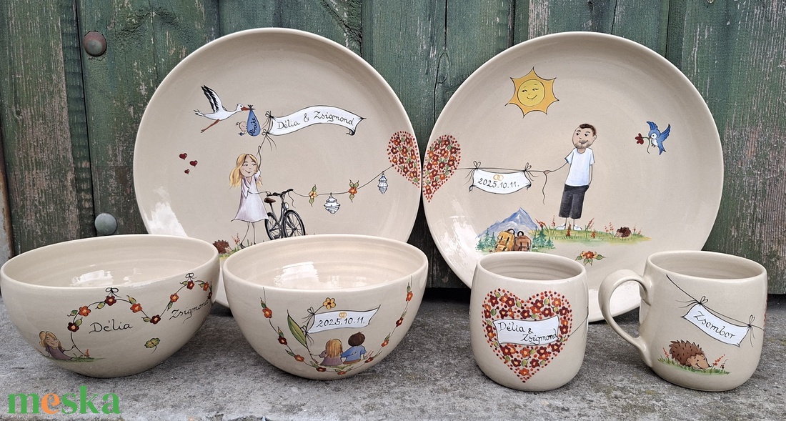 Vidám esküvői szett  - otthon & életmód - konyhafelszerelés, tálalás - tálalás - tányér & étkészlet - Meska.hu