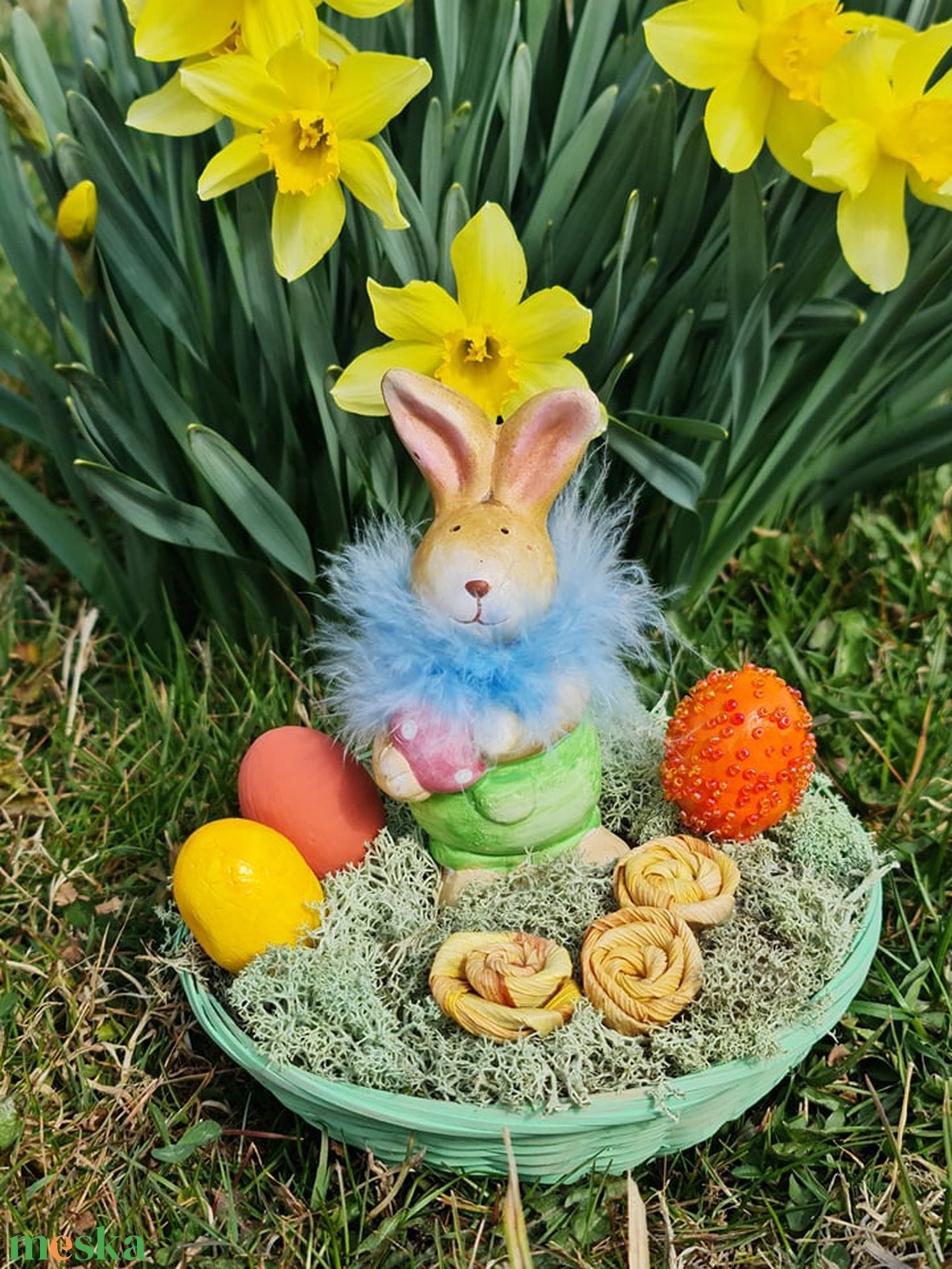 Kisméretű húsvéti asztaldísz zöld rózsaszín színben  - ünnepi díszek, dekorációk - húsvéti díszek és dekorációk - húsvéti asztaldíszek - Meska.hu