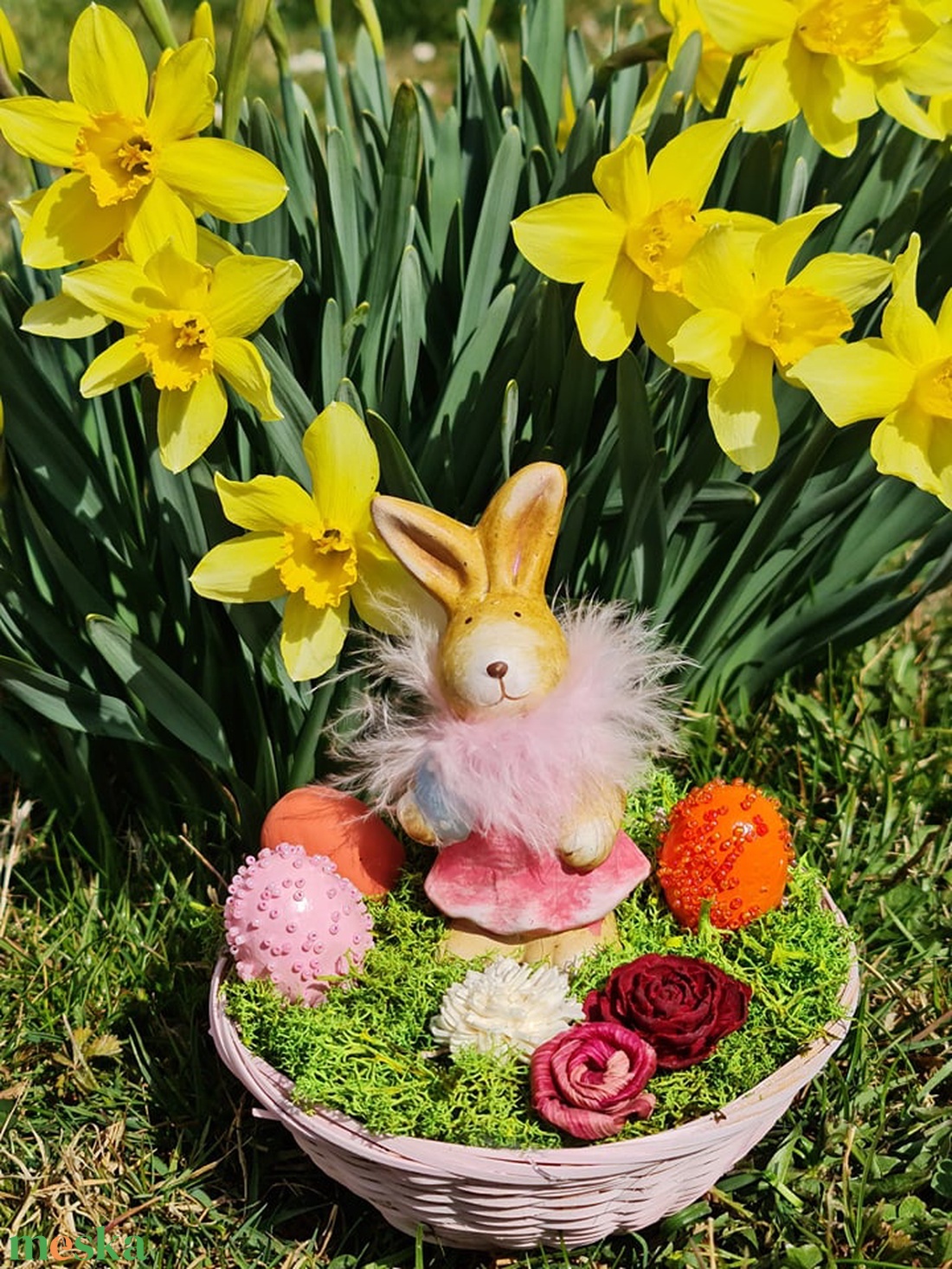 Kisméretű húsvéti asztaldísz zöld rózsaszín színben  - ünnepi díszek, dekorációk - húsvéti díszek és dekorációk - húsvéti asztaldíszek - Meska.hu