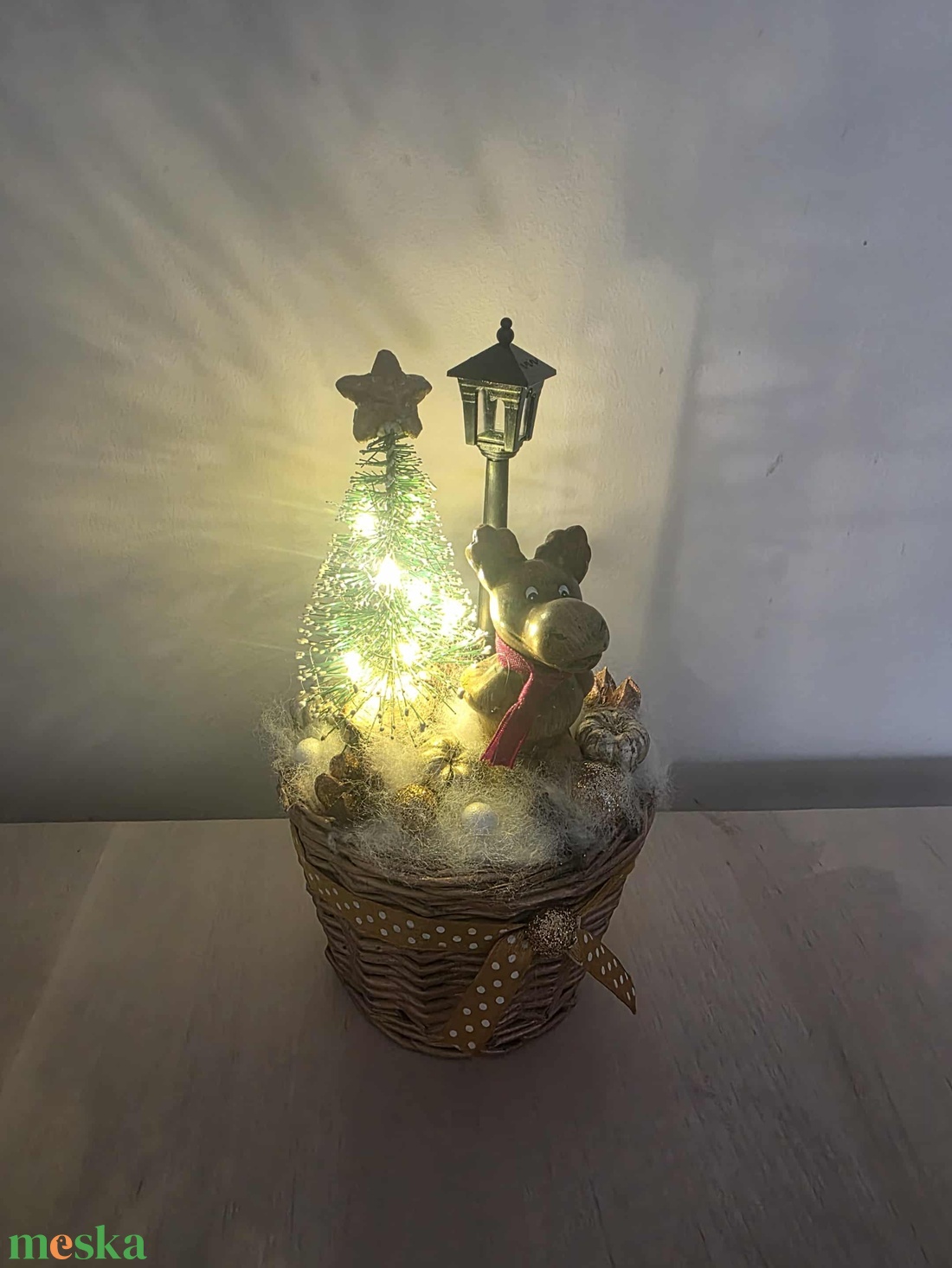 Meleg fénnyel világító szarvasos asztaldísz - karácsony - adventi díszek - adventi asztaldísz - Meska.hu