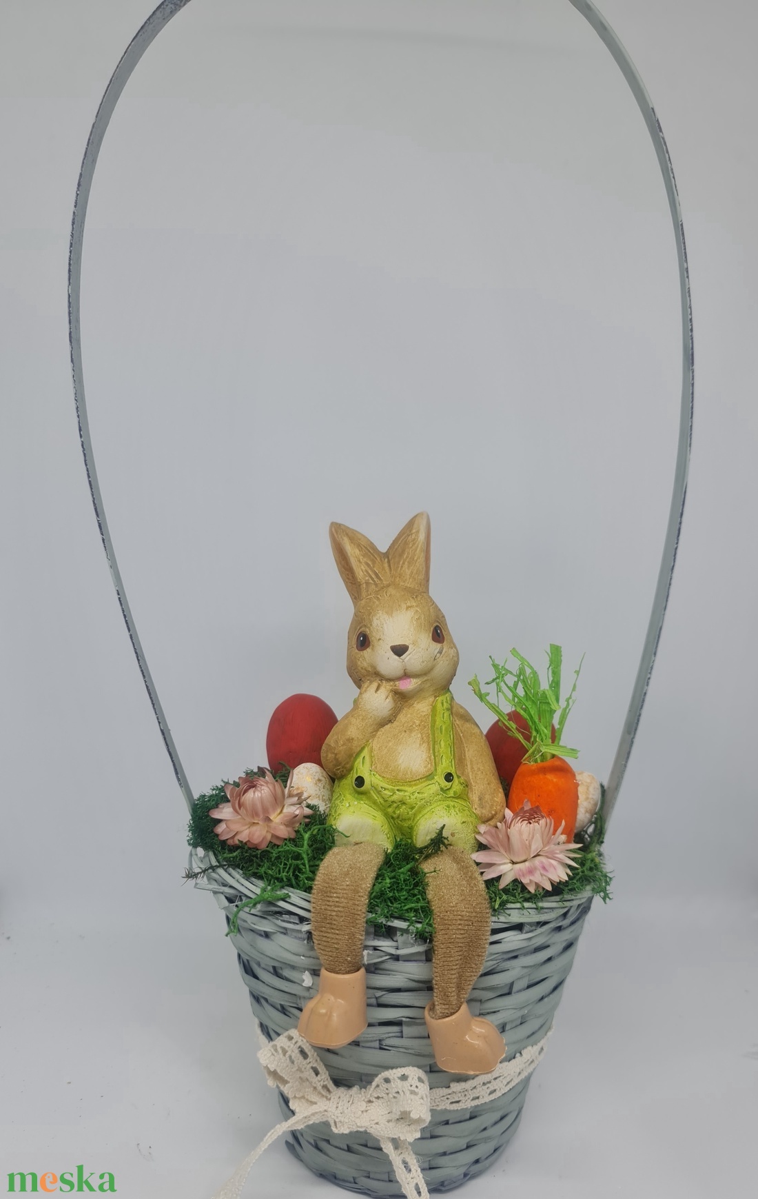 Nyúlapó füles kosárban - ünnepi díszek, dekorációk - húsvéti díszek és dekorációk - húsvéti asztaldíszek - Meska.hu