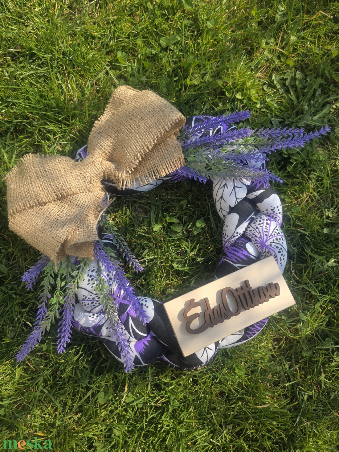 Levendulás Fonott Textilkoszorú � Édes Otthon Felirattal - otthon & életmód - dekoráció - ajtó- és ablak dekoráció - ajtódísz & kopogtató - Meska.hu