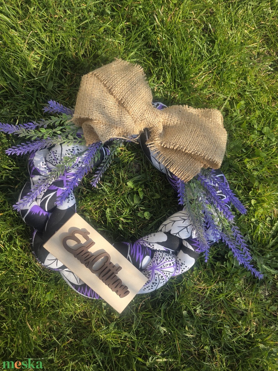 Levendulás Fonott Textilkoszorú � Édes Otthon Felirattal - otthon & életmód - dekoráció - ajtó- és ablak dekoráció - ajtódísz & kopogtató - Meska.hu