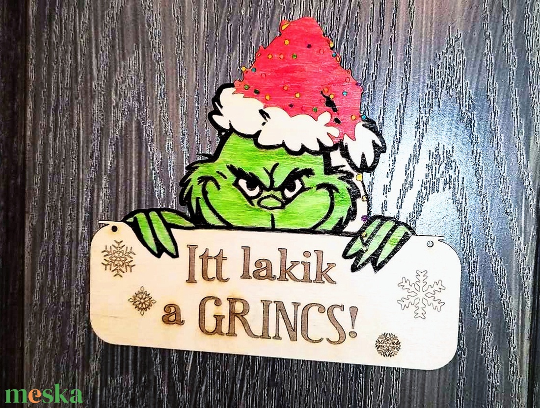 Egyedi Grincs kopogtató fából bármilyen felirattal akciós termékkép 1