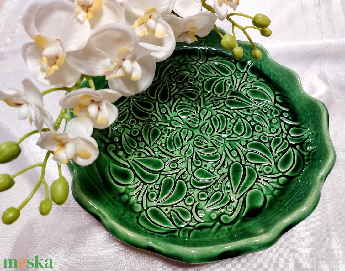 Zöld színű óriás tál, szervírozó tál, gyümölcstál  - esküvő - dekoráció - tálalás - Meska.hu