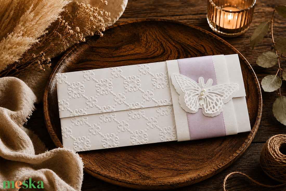 Orgona pillangó Pénzátadó lap.Esküvői pénzátadó boríték.Nászajándék átadó.Kézműves pénzajándék vagy ajándékutalvány át - esküvő - nászajándék - esküvői pénzátadó boríték, kártya - Meska.hu