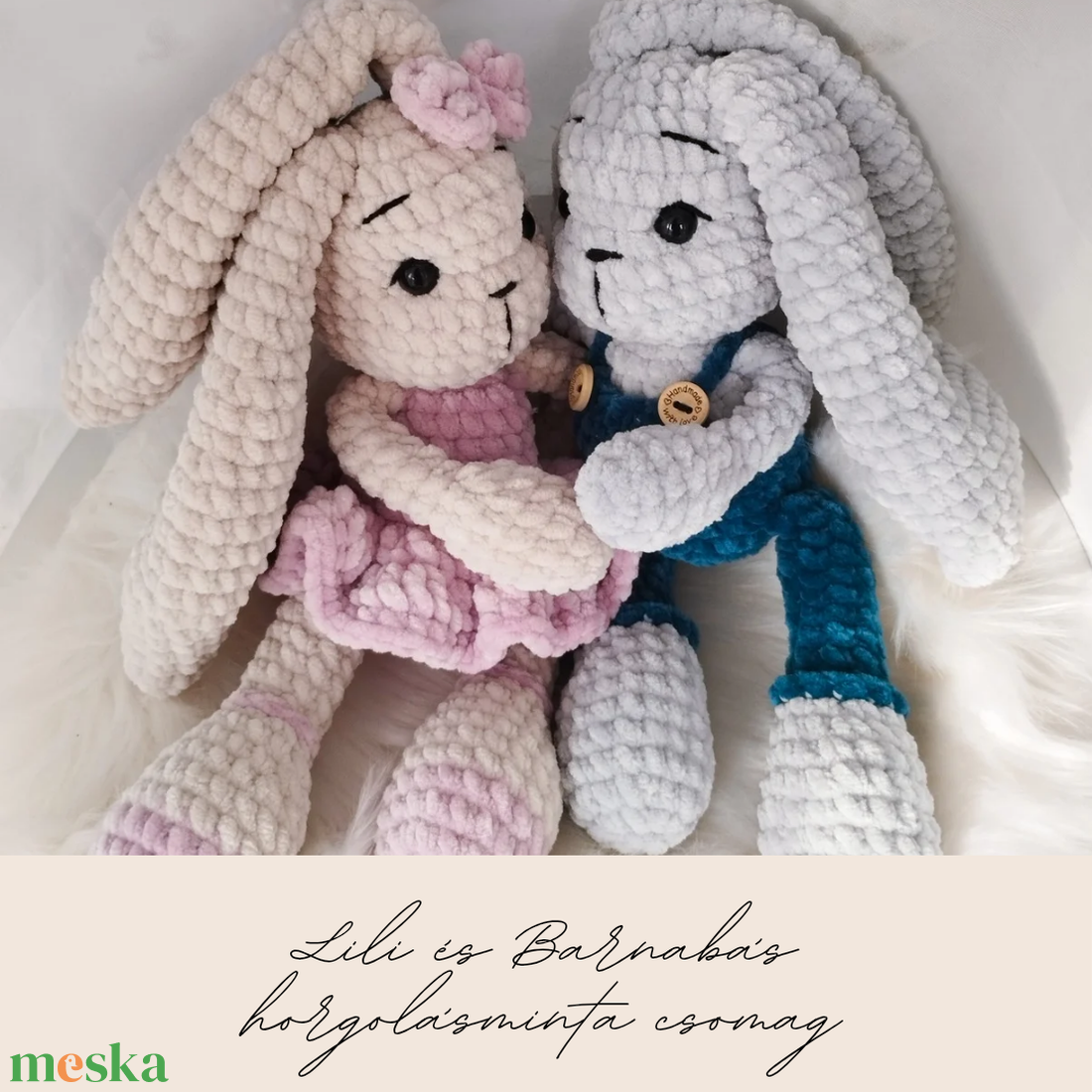 Lili és Barnabás plüss nyuszi horgolásminta csomag amigurumi  - diy (csináld magad) - szabásminta, útmutató - horgolási minta - Meska.hu