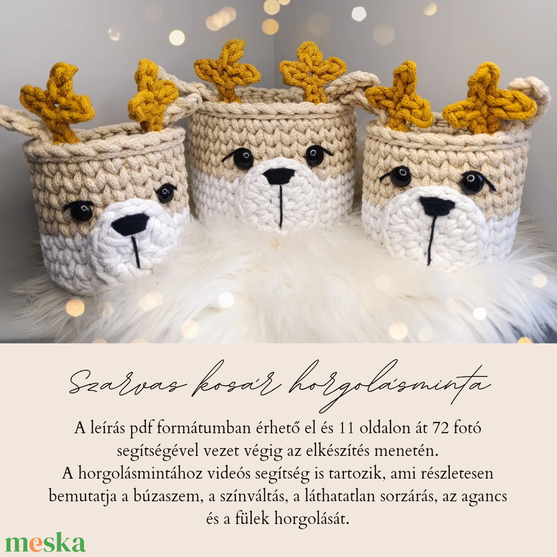 Szarvas tároló kosár horgolásminta - diy (csináld magad) - szabásminta, útmutató - horgolási minta - Meska.hu