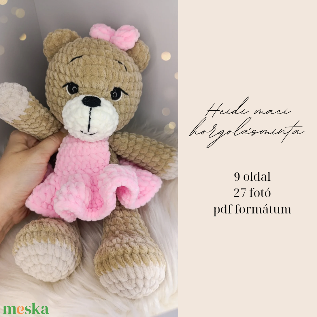 Heidi plüss maci horgolásminta amigurumi  - diy (csináld magad) - szabásminta, útmutató - horgolási minta - Meska.hu