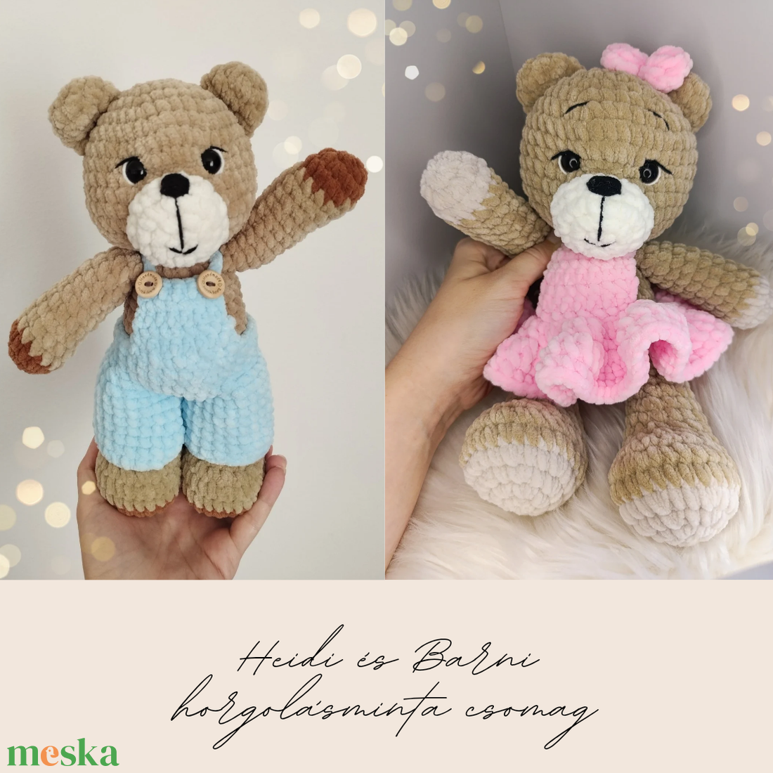 Heidi és Barni plüss maci horgolásminta csomag amigurumi  - diy (csináld magad) - szabásminta, útmutató - horgolási minta - Meska.hu