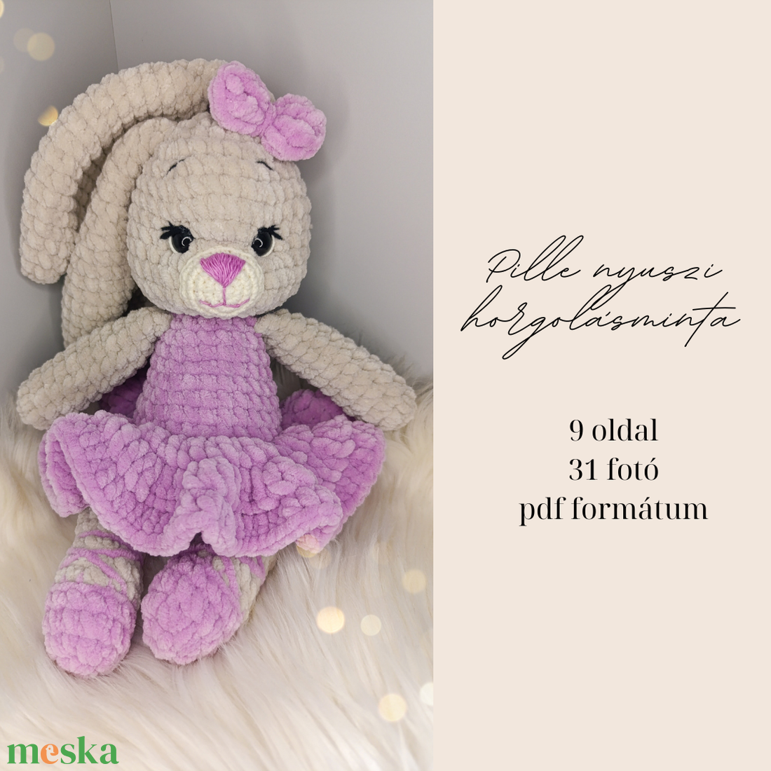 Pille plüss nyuszi horgolásminta amigurumi  - diy (csináld magad) - szabásminta, útmutató - horgolási minta - Meska.hu