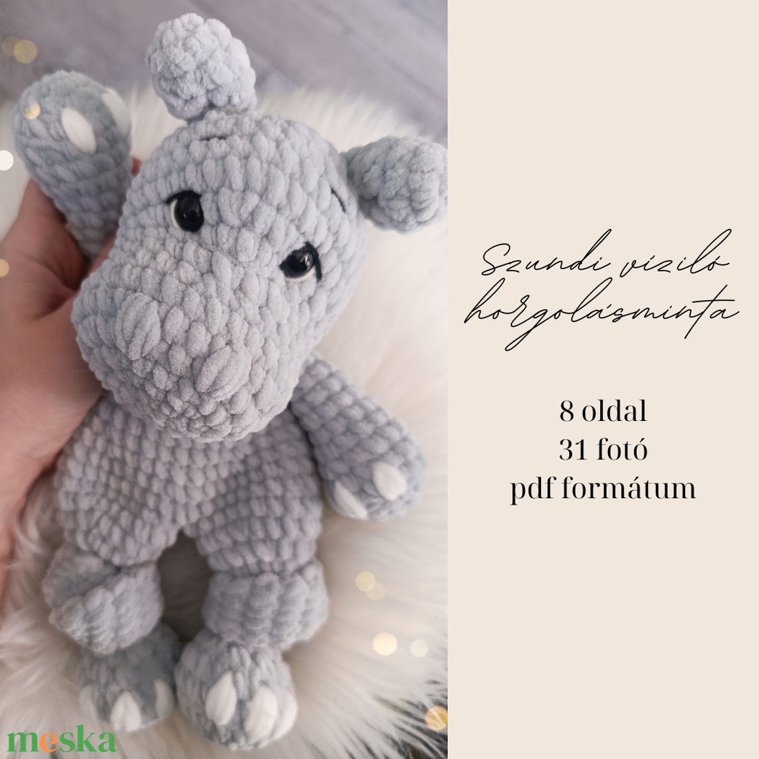 Szundi plüss víziló horgolásminta amigurumi - diy (csináld magad) - szabásminta, útmutató - horgolási minta - Meska.hu