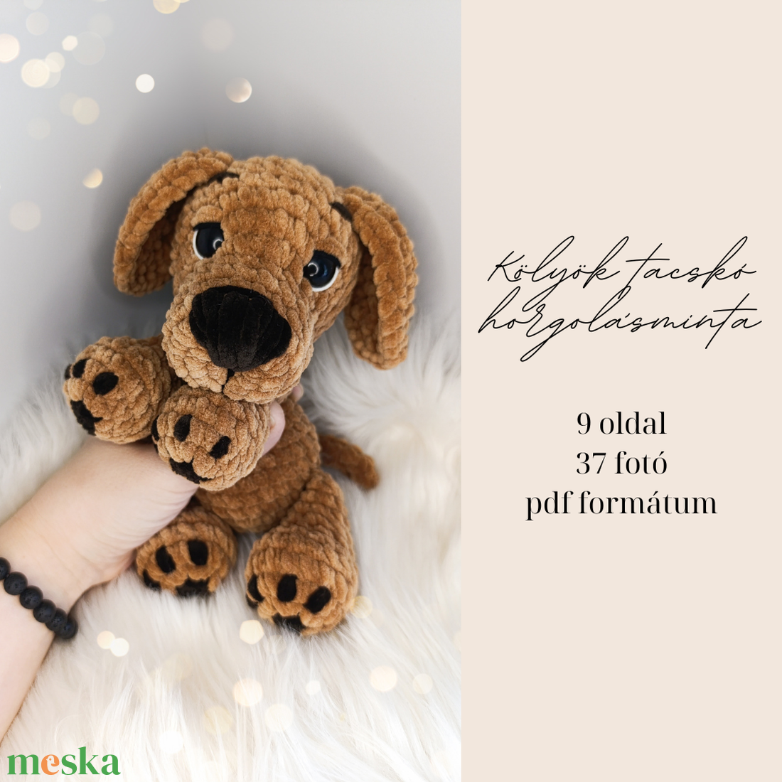 Plüss kölyök tacskó horgolásminta amigurumi - diy (csináld magad) - szabásminta, útmutató - horgolási minta - Meska.hu